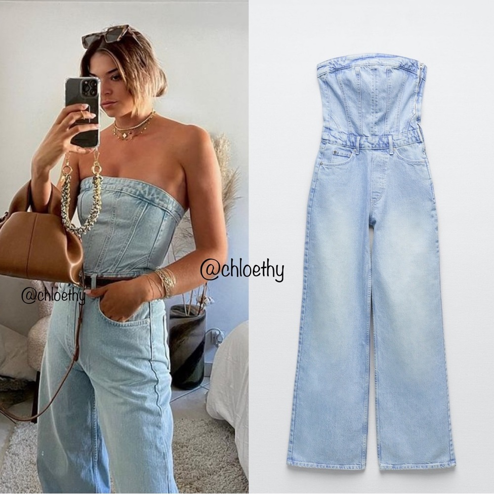 Zara CORSET DENIM JUMPSUIT
